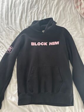 Barstool Black Crewneck Sweatshirt with Pink 'BLOCK HIM' Graphic